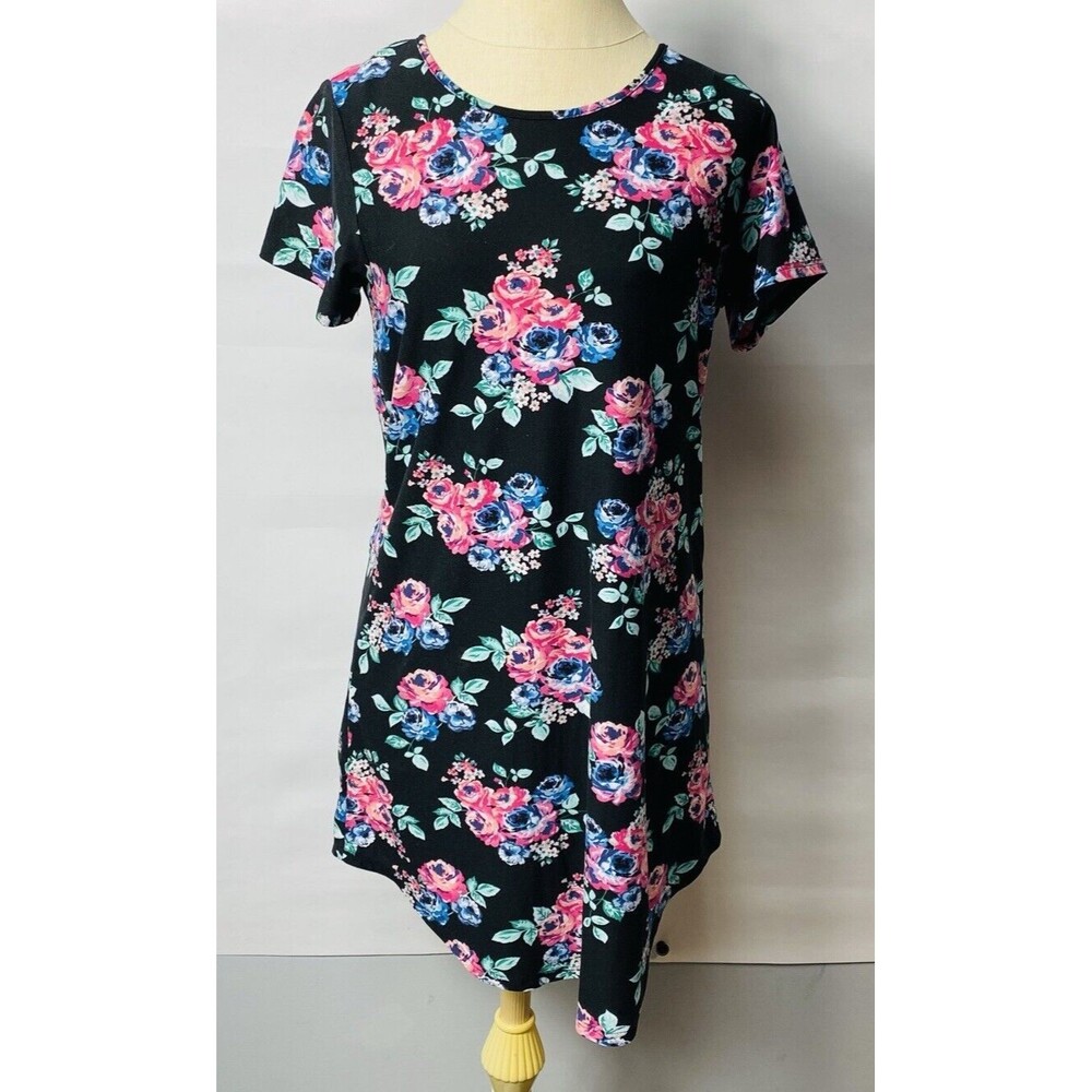 Bobbie Brooks Women Soft & Stretchy Black Floral Knee Length Dress Size Small